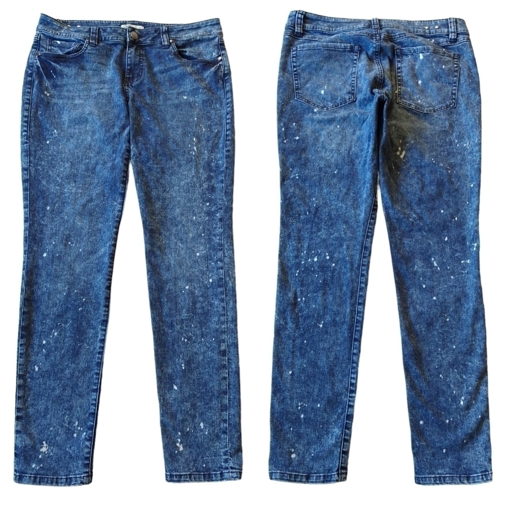 Cabi 920 Constellation Paint Splatter Acid Wash Mid Rise Skinny Jeans Stretch